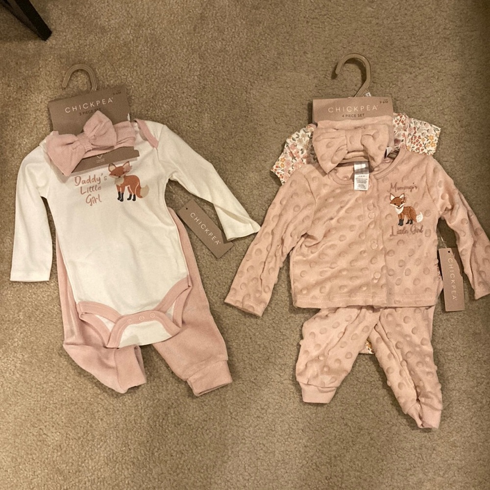 Chickpea Baby Girl Outfit Set in Pink and White